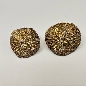 JEM Earrings Large Vintage Chunky Electroform Sterling Silver w/Gold Wash Clip